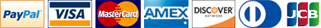 PayPal, Visa, MasterCard, Amex, Diners Club, JCB