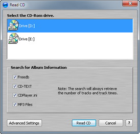 Read CD Dialog of AudioLabel CD Label Creator