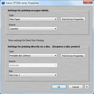 CD Printer Properties Button