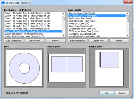 Selecting disc printer templates